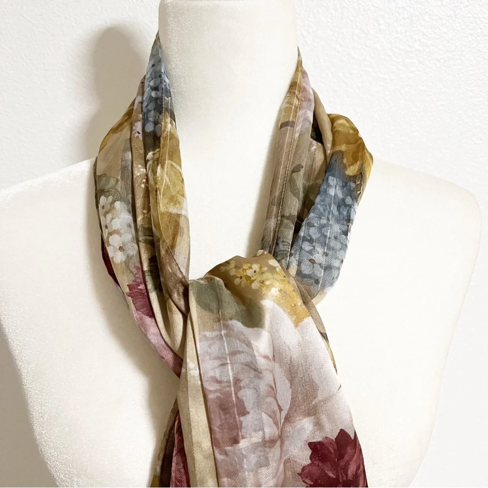 Semi Sheer Floral Tea Garden Scarf
